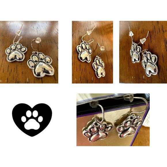 Paw Print Necklace Earrings Set Pendant 17 inch Handmade New Dog Bone An… - Picture 8 of 12